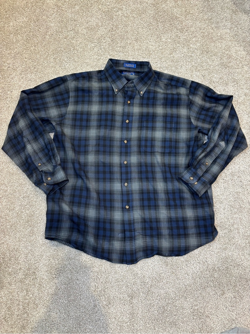 Vintage Pendleton Plaid Wool Classic Button-Down Plaid Shirt Blue Gray Size XL